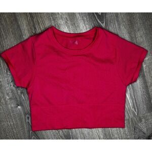 OFFLINE By Aerie Short Sleeve Seamless Cropped T-Shirt Pink Gym Size Large NWT